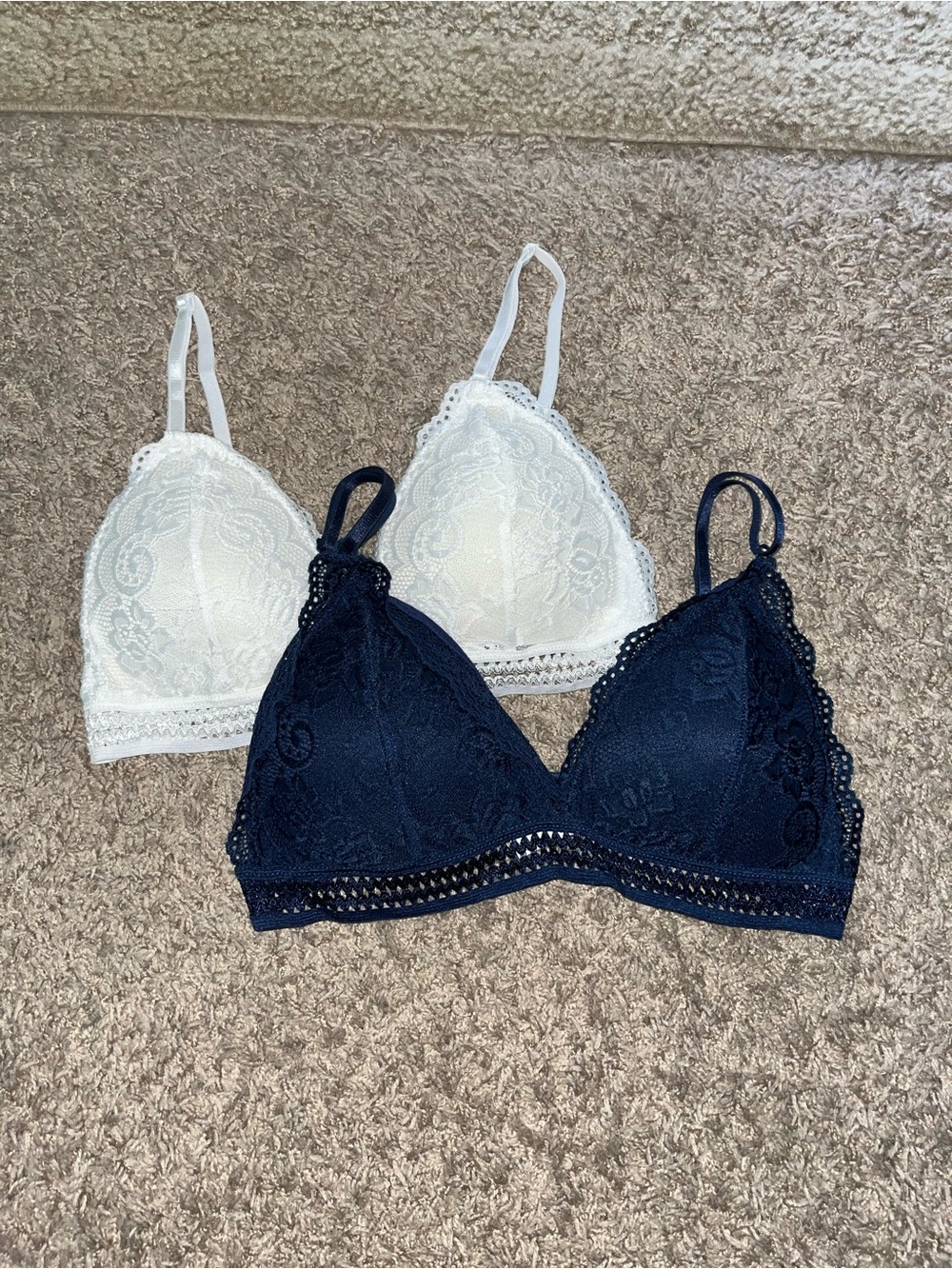 SHEIN Lace Bralette Duo - White & Navy Soft Triangle Bras